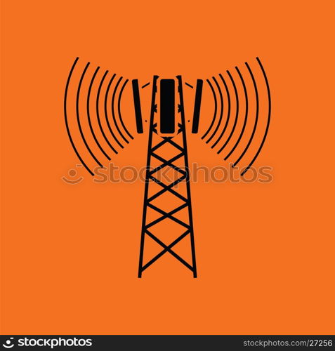 Cellular broadcasting antenna icon. Orange background with black. Vector illustration.