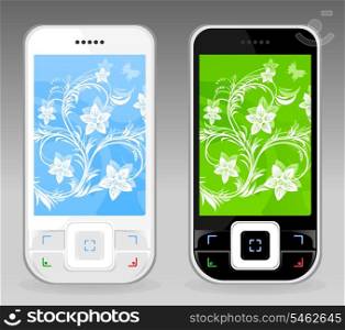 Cellular telephone4. Black and white cellular telephone. A vector illustration