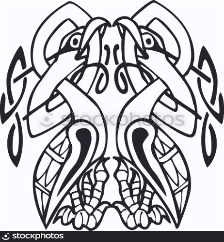 Celtic design of a two birds biting their own neck, with knotted lines and pattern. Great for artwork or tattoo