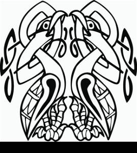 Celtic design of a two birds biting their own neck, with knotted lines and pattern. Great for artwork or tattoo
