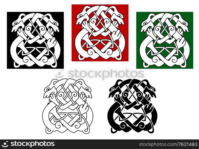 Celtic dogs and wolves pattern with ornamental elements