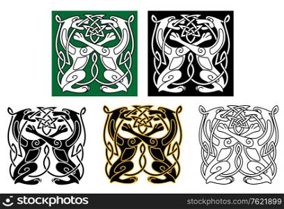 Celtic dogs and wolves with ornament elements