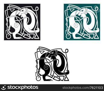 Celtic dogs with ornament and decorative elements