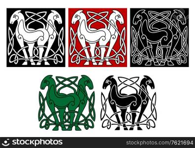 Celtic horses with decorative elements and patterns