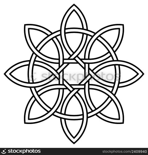 Celtic knot of petals and circle of nature and longevity, vector Tibetan symbol knot of eternal life and love