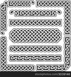 Celtic knots vector medieval seamless borders, patterns, and ornament corners. Pattern brushes set. Celtic knots medieval seamless borders, patterns, and ornament corners. Vector pattern brushes set. Structure of scottish pattern illustration