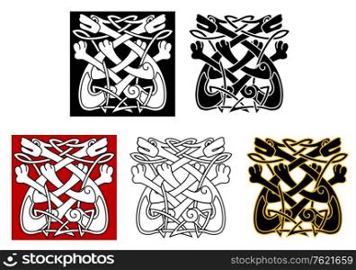 Celtic ornament with dogs and wolves for medieval design