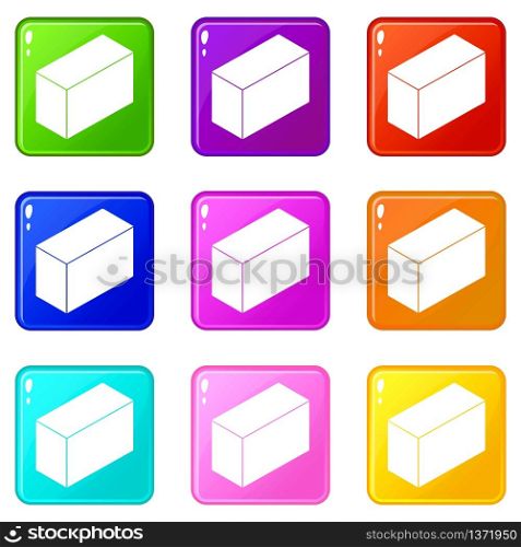 Cement block icons set 9 color collection isolated on white for any design. Cement block icons set 9 color collection