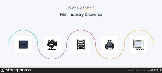 Cenima Line Filled Flat 5 Icon Pack Including crowd. audience. animation. media. cinema