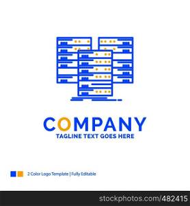Center, centre, data, database, server Blue Yellow Business Logo template. Creative Design Template Place for Tagline.