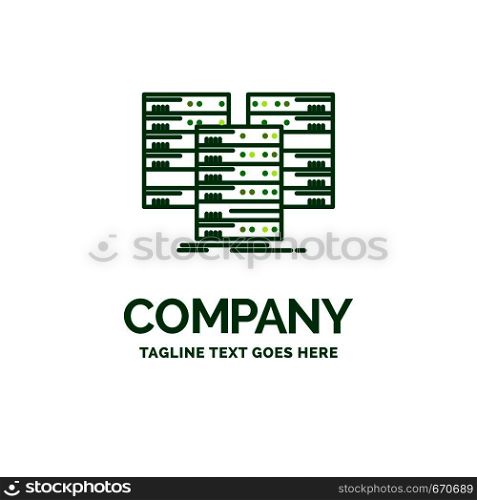 Center, centre, data, database, server Flat Business Logo template. Creative Green Brand Name Design.