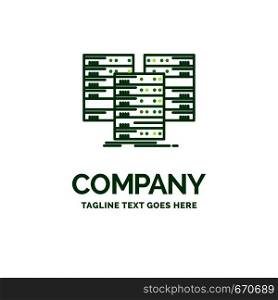 Center, centre, data, database, server Flat Business Logo template. Creative Green Brand Name Design.