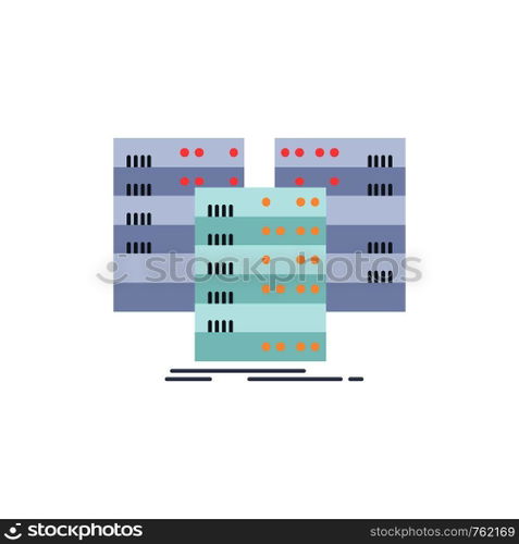 Center, centre, data, database, server Flat Color Icon Vector