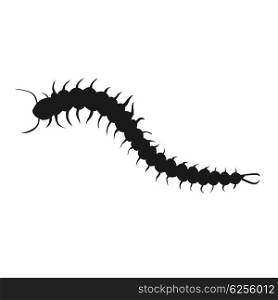 Centipede Insect Icon. Centipede insect design black isolated. Longest insect with many legs isolated on white background. Poisonous centipede with tentacles and antennas being of wildlife in flat style. Vector illustration