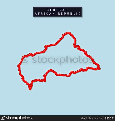 Central African Republic bold outline map. Glossy red border with soft shadow. Country name plate. Vector illustration.. Central African Republic bold outline map. Vector illustration