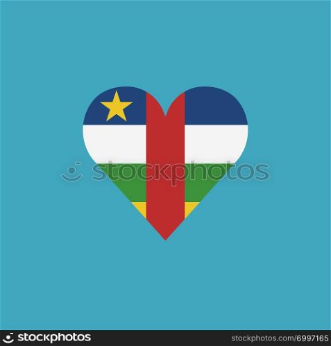 Central African Republic flag icon in a heart shape in flat design. Independence day or National day holiday concept.