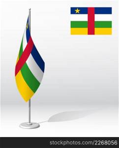 Central African Republic flag on flagpole for registration of solemn event, meeting foreign guests. CAR National independence day. Realistic 3D vector on white