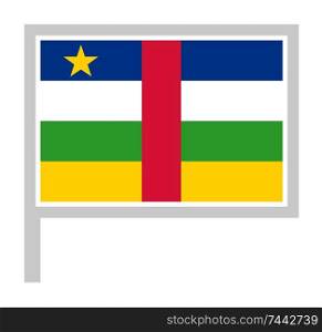 Central African republic flag on flagpole, rectangular shape icon on white background, vector illustration.. flag on flagpole, rectangular shape icon on white background, vector illustration.