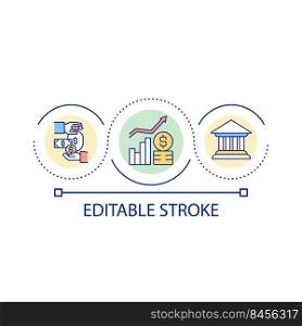 Central bank financial policy loop concept icon. Loans and mortgages. Financial growth abstract idea thin line illustration. Isolated outline drawing. Editable stroke. Arial font used. Central bank financial policy loop concept icon