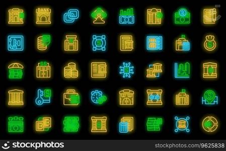 Central bank icons set outline vector. Business house. Building bank neon color on black. Central bank icons set vector neon