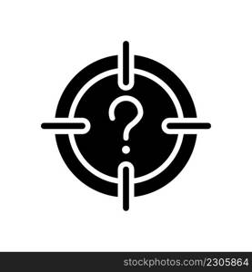 Central question black glyph icon. Main problem solution searching. Focus on target. Informational source. Silhouette symbol on white space. Solid pictogram. Vector isolated illustration. Central question black glyph icon
