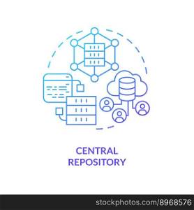 Central repository blue gradient concept icon. All data storage. Version control advantage abstract idea thin line illustration. Isolated outline drawing. Myriad Pro-Bold font used. Central repository blue gradient concept icon