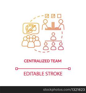 Centralized team, agency staff collaboration type concept icon. Work scheme idea thin line illustration. Design studio coworking structure. Vector isolated outline RGB color drawing