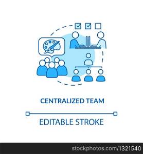 Centralized team, collaboration type concept icon. Designers teamwork idea thin line illustration. Design studio coworking structure. Vector isolated outline RGB color drawing. Editable stroke