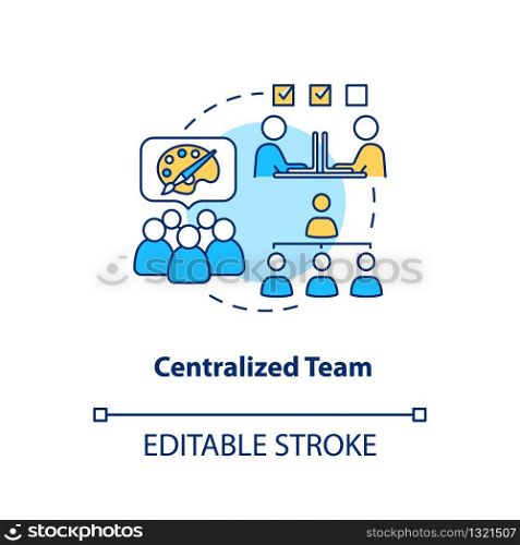 Centralized team concept icon. Artisans teamwork idea thin line illustration. Design team structure type, designers collaboration. Vector isolated outline RGB color drawing. Editable stroke