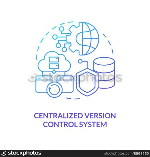 Centralized version control system blue gradient concept icon. Computing technology optimization abstract idea thin line illustration. Isolated outline drawing. Myriad Pro-Bold font used. Centralized version control system blue gradient concept icon