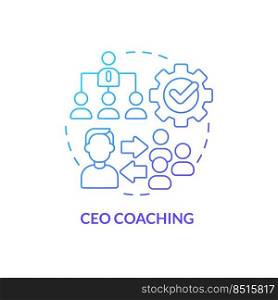 CEO coaching blue gradient concept icon. Corporate training service abstract idea thin line illustration. Organizational structure. Isolated outline drawing. Myriad Pro-Bold font used. CEO coaching blue gradient concept icon