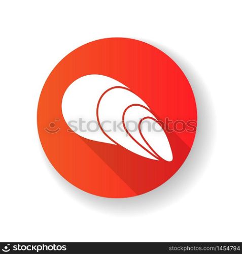 Cephalopod shell red flat design long shadow glyph icon. Exotic spiral conch. Aquarium decoration, conchology Empty molluscan animal, snail shell silhouette RGB color illustration. Cephalopod shell red flat design long shadow glyph icon