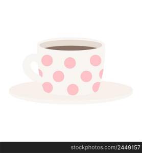 Ceramic cup with saucer semi flat color vector object. Full sized item on white. Polka dot dinnerware. Ceramic coffee mug. Simple cartoon style illustration for web graphic design and animation. Ceramic cup with saucer semi flat color vector object