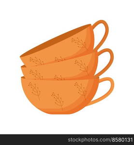 Ceramic kitchenware. Cute handmade ceramic mugs. Kitchen tools, pottery. Flat vector illustration.. Ceramic kitchenware. Cute handmade ceramic mugs. Kitchen tools, pottery. Flat vector illustration