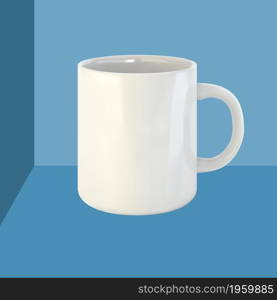 Ceramic mug. Relax with your favorite drink. Mock up, template, blank. Vector illustration. Isolated chromatic background. 3D rendering.