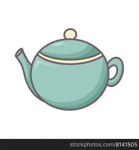 Ceramic or clay teapot doodle style vector illustration. Kettle clipart isolated color icon. Dishes for brewing tea or hot drinks. Cozy homemade breakfast utensils. Ceramic or clay teapot doodle style vector illustration