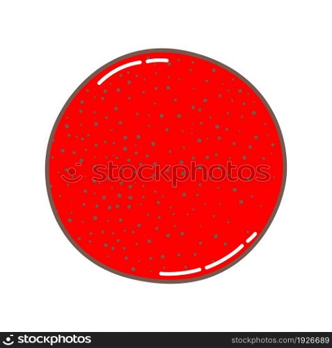 Ceramic red plate. Kitchenware. Porcelain spotted dish craft. Hand drawn dishware. Vector illustration.