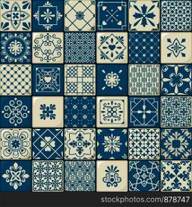 Ceramic tile set. Vintage oriental moroccan style tiles patterns or spanish flowers decorative motifs. Vector illustration. Vintage oriental moroccan tiles patterns set