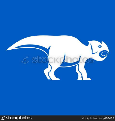 Ceratopsians dinosaur icon white isolated on blue background vector illustration. Ceratopsians dinosaur icon white