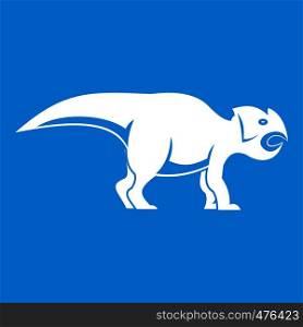 Ceratopsians dinosaur icon white isolated on blue background vector illustration. Ceratopsians dinosaur icon white