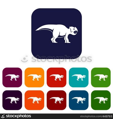Ceratopsians dinosaur icons set vector illustration in flat style In colors red, blue, green and other. Ceratopsians dinosaur icons set flat