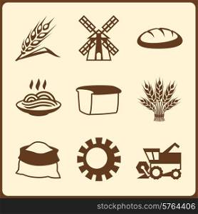 Cereal cultivation and farming icon set.