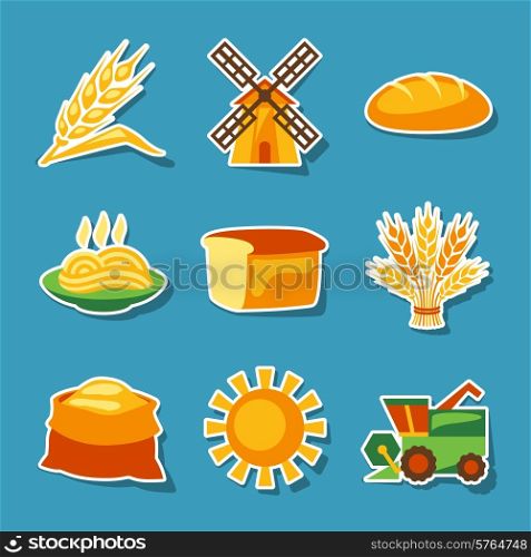 Cereal cultivation and farming sticker icon set.