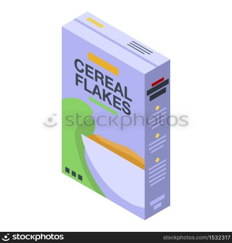 Cereal flakes box icon. Isometric of cereal flakes box vector icon for web design isolated on white background. Cereal flakes box icon, isometric style