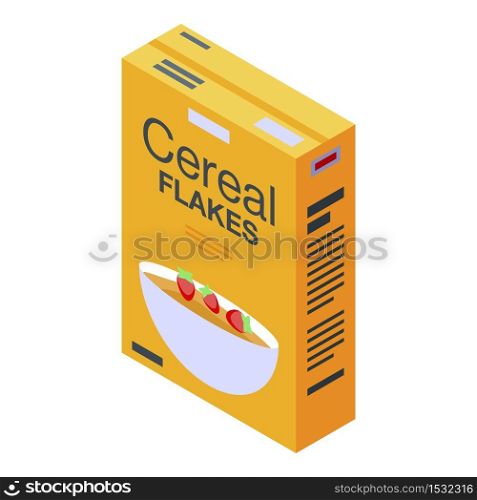 Cereal flakes pack icon. Isometric of cereal flakes pack vector icon for web design isolated on white background. Cereal flakes pack icon, isometric style