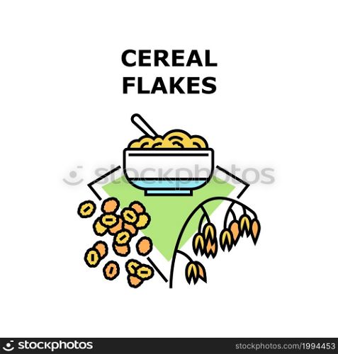Cereal Flakes Vector Icon Concept. Cereal Flakes And Porridge In Bowl, Delicious Morning Breakfast. Growing Agricultural Plant On Farmland. Natural Bio Eatery Product Color Illustration. Cereal Flakes Vector Concept Color Illustration