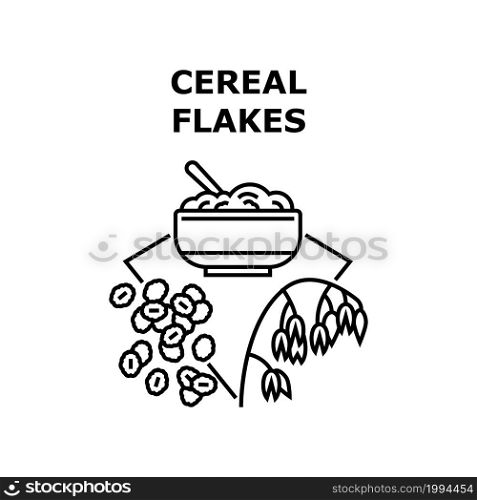 Cereal Flakes Vector Icon Concept. Cereal Flakes And Porridge In Bowl, Delicious Morning Breakfast. Growing Agricultural Plant On Farmland. Natural Bio Eatery Product Black Illustration. Cereal Flakes Vector Concept Black Illustration