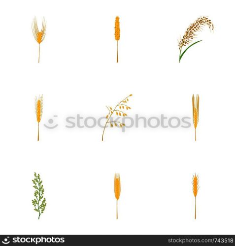 Cereal grain icons set. Cartoon set of 9 cereal grain vector icons for web isolated on white background. Cereal grain icons set, cartoon style