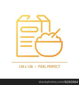 Cereals pixel perfect gradient linear vector icon. Breakfast food. Morning meal. Corn flakes. Grain product. Thin line color symbol. Modern style pictogram. Vector isolated outline drawing. Cereals pixel perfect gradient linear vector icon