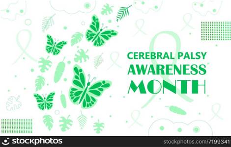 Cerebral Palsy Awareness Month in March. Green leaves are falling, butterflies are flying.. Cerebral Palsy Awareness Month in March. Green leaves are falling, butterflies